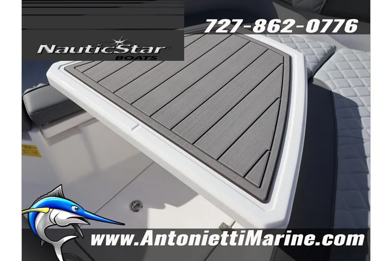 Slide: The Image of 2026 NauticStar 222 Offshore boat deck with logo and contact details. - 37