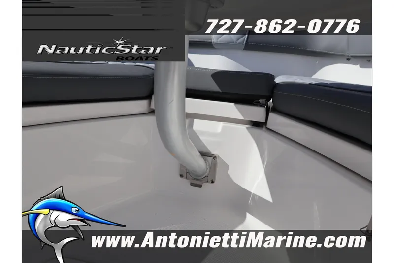Slide: The Image of 2026 NauticStar 222 Offshore boat interior with seating, Antonietti Marine branding. - 38