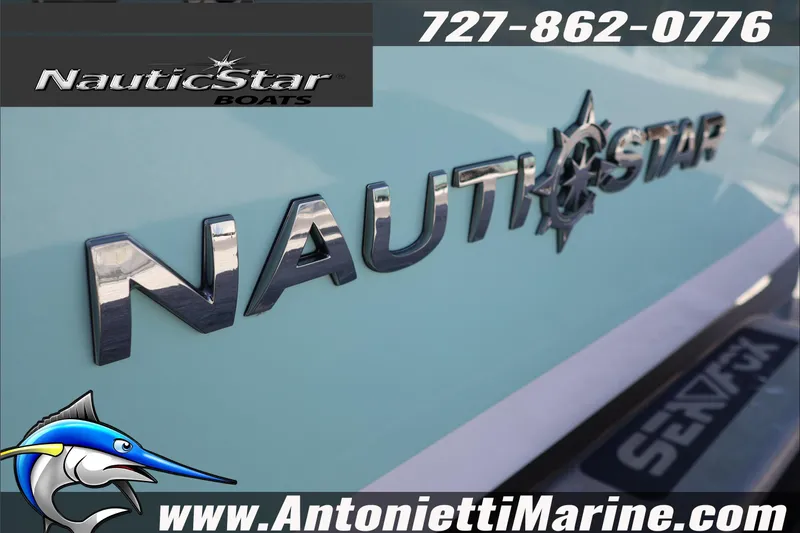 Slide: The Image of 2026 NauticStar 222 Offshore boat logo with contact details and website. - 8