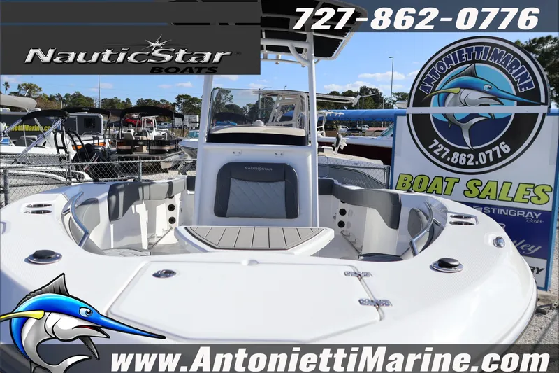 Slide: The Image of 2026 NauticStar 222 Offshore boat at Antonietti Marine sales display. - 9