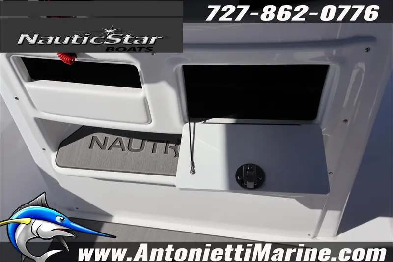 Slide: The Image of 2026 NauticStar 222 Offshore boat detail with logo and contact information. - 27