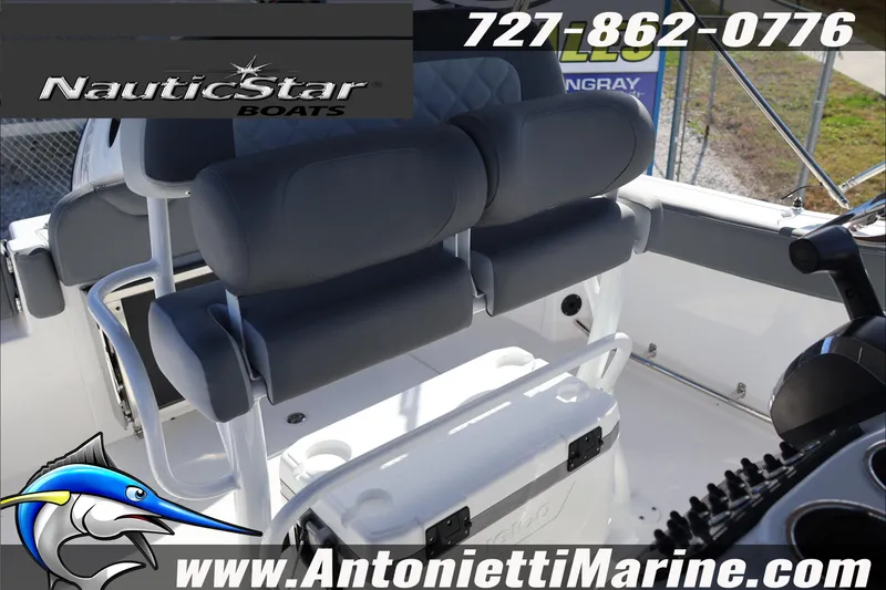 Slide: The Image of 2026 NauticStar 222 Offshore boat interior with seating and console details. - 29