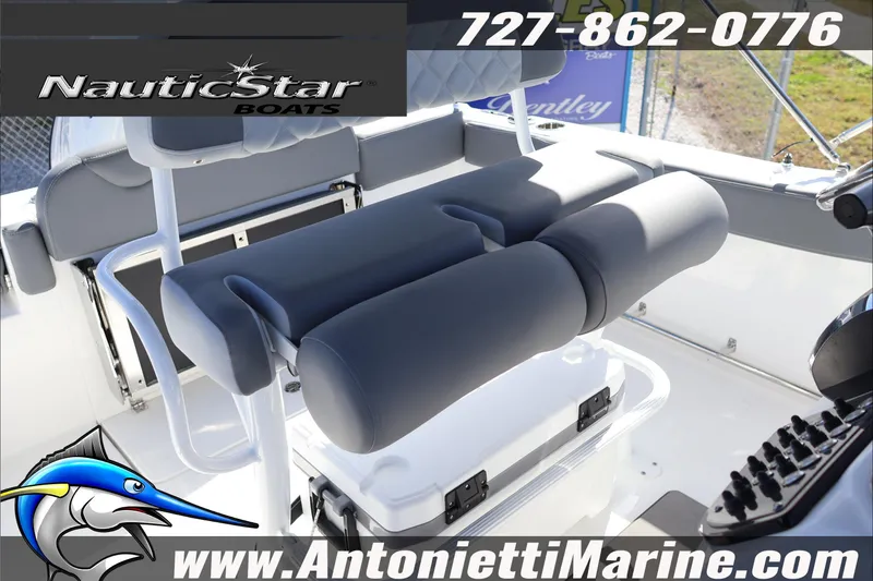Slide: The Image of 2026 NauticStar 222 Offshore boat interior with seating and console details. - 30