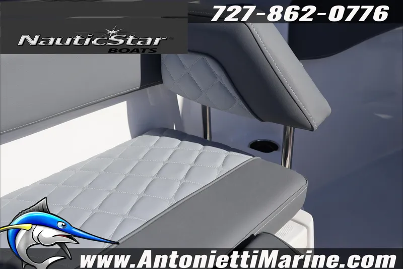 Slide: The Image of 2026 NauticStar 222 Offshore boat seat with quilted design, Antonietti Marine branding. - 38