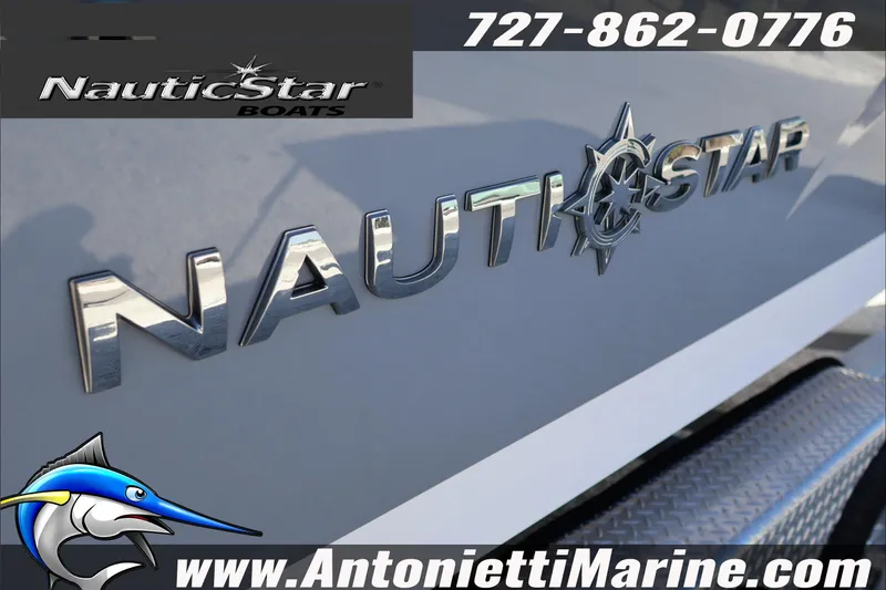 Slide: The Image of NauticStar 222 Offshore 2026 boat logo with contact details and website. - 8