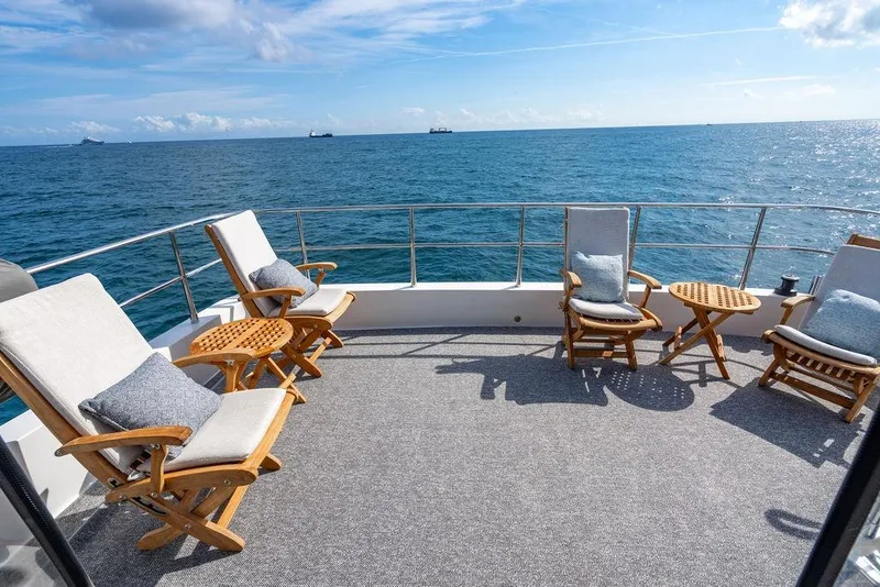 Slide: The Image of Interior of Lanzarote Ventuno 73 yacht, 2013 model, featuring sleek stainless steel cabinetry. - 23