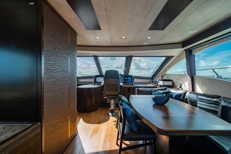 Slide: The Image of Luxurious Lanzarote Ventuno 73 yacht interior with wooden staircase and modern lounge area, 2013 model. - 48