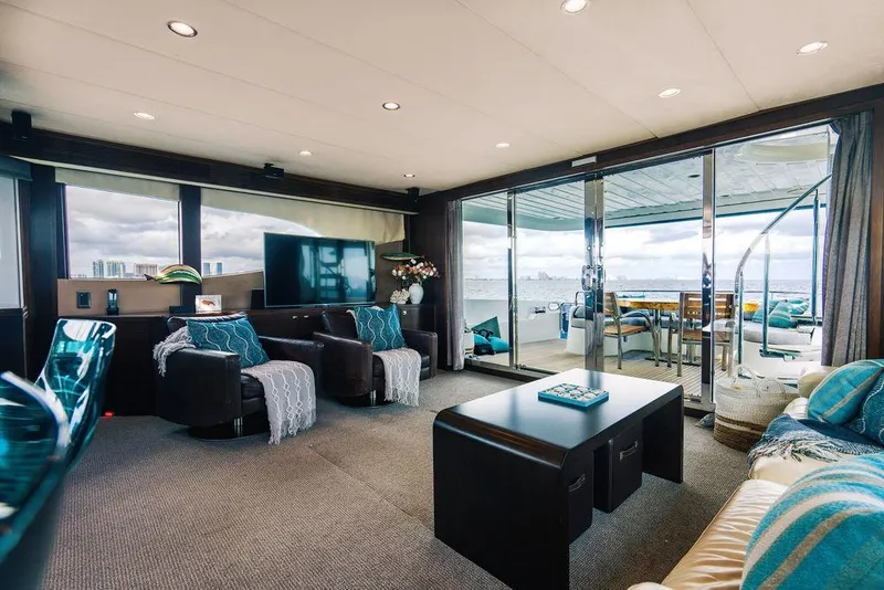 Slide: The Image of Luxury yacht Lanzarote Ventuno 73 cruising on open sea under clear blue sky. - 53