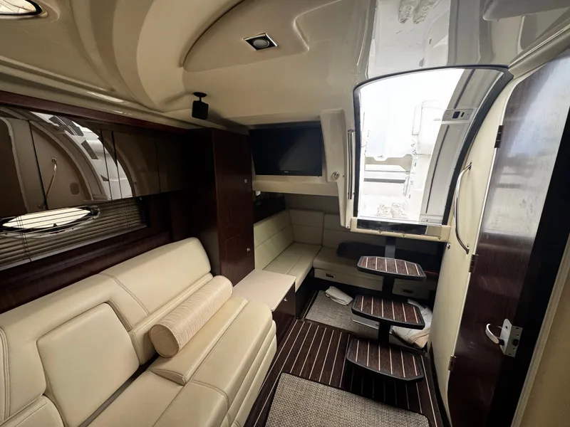 Slide: The Image of Interior of 2016 Monterey 335 Sport Yacht with elegant leather seating. - 20