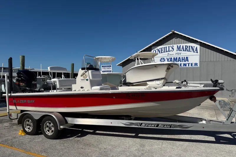 Slide: The Image of 2017 Blazer Bay 2220 Fisherman boat on trailer at O'Neill's Marina. - 3