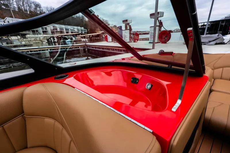 Slide: The Image of Red interior of 2026 MB B52 23 Classic boat with speaker detail. - 20