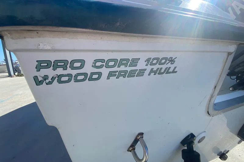 Slide: The Image of 1999 Pro Sports 1850 CC boat with "Pro Core 100% Wood Free Hull" text. - 3