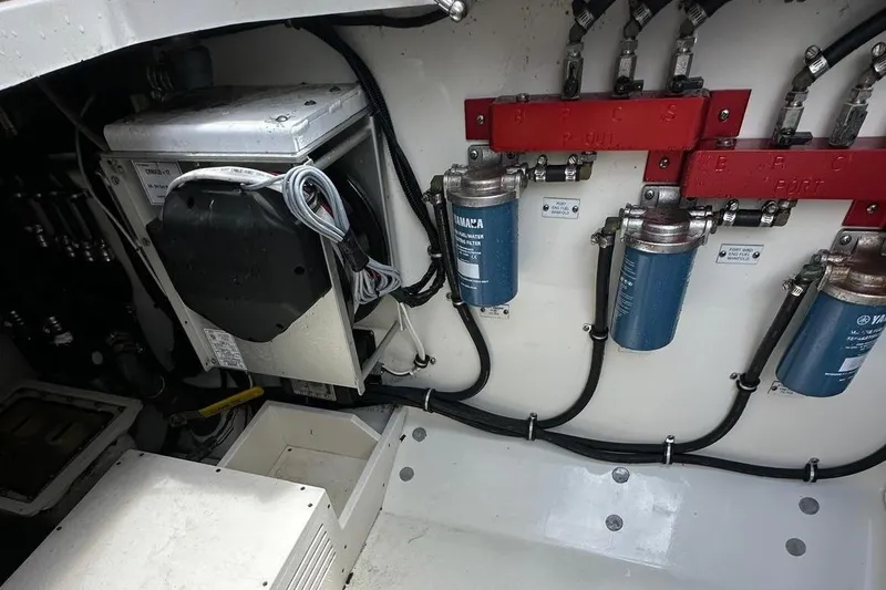 Slide: The Image of Interior of 2017 Hydra-Sports 4200 Siesta showing technical components. - 18