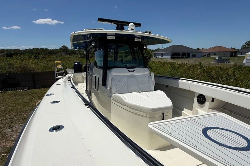 Slide: The Image of 2017 HCB 42 Siesta boat with sleek design, spacious deck, and modern amenities. - 38