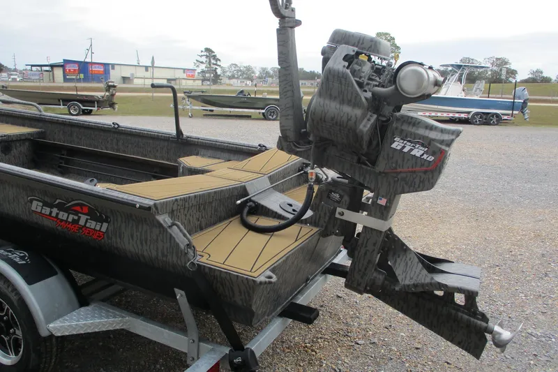 Slide: The Image of 2026 Gator Tail 1750 SAVAGE MIDDECK boat with powerful outboard motor on trailer. - 7