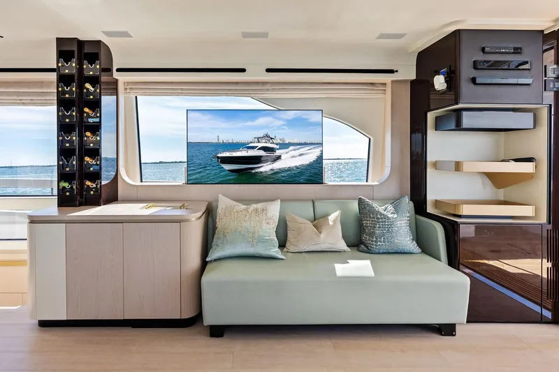 Slide: The Image of Luxurious interior of 2021 Azimut Fly 78 yacht with modern decor and sea view. - 14