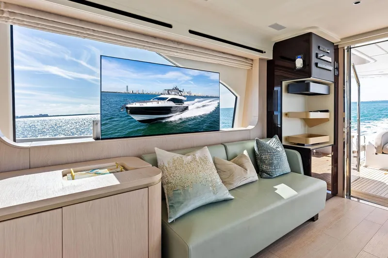 Slide: The Image of Luxurious interior of 2021 Azimut Fly 78 yacht with ocean view and modern decor. - 19