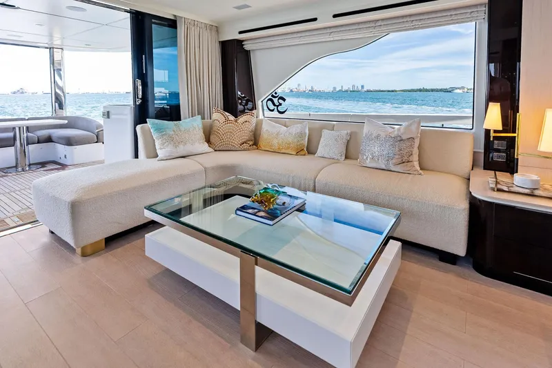Slide: The Image of Luxurious interior of 2021 Azimut Fly 78 yacht with elegant seating and ocean view. - 20