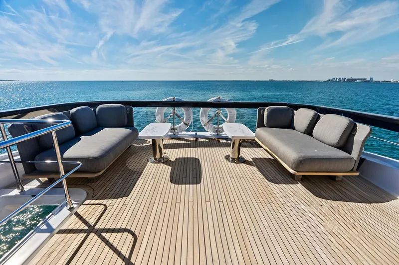Slide: The Image of Luxurious 2021 Azimut Fly 78 yacht deck with ocean view and comfortable seating. - 28