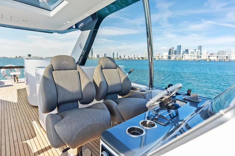 Slide: The Image of Luxurious 2021 Azimut Fly 78 yacht interior with city skyline view. - 34