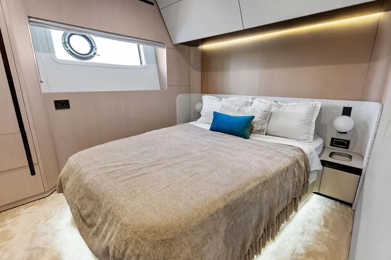 Slide: The Image of Luxurious bedroom interior of 2021 Azimut Fly 78 yacht with modern design. - 49