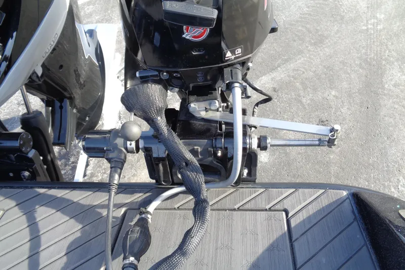 Slide: The Image of 2022 Vexus DVX 22 boat engine components and steering mechanism close-up. - 36