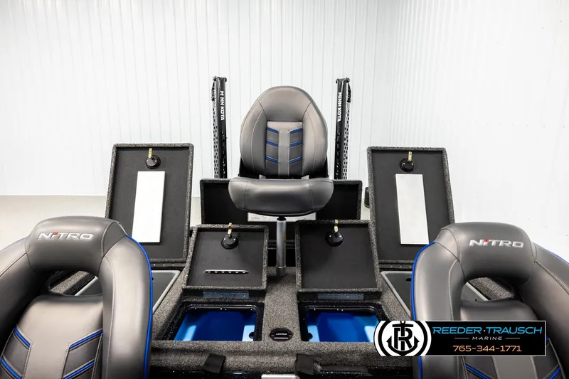 Slide: The Image of 2024 Bass Tracker NitroZ20 boat interior with seats and storage compartments. - 18