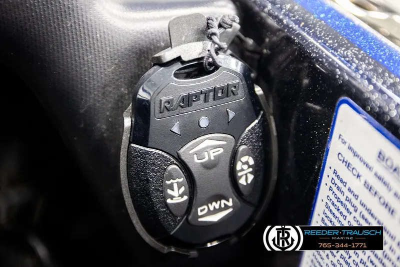 Slide: The Image of Remote control for 2024 Bass Tracker Nitro Z20 boat, featuring Raptor branding. - 34