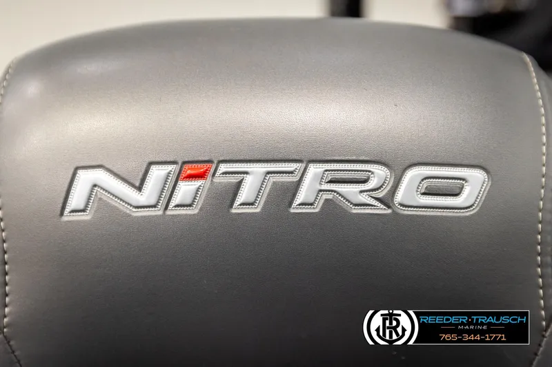 Slide: The Image of 2024 Bass Tracker Nitro Z20 seat with embroidered logo, Reeder-Trausch Marine branding. - 42