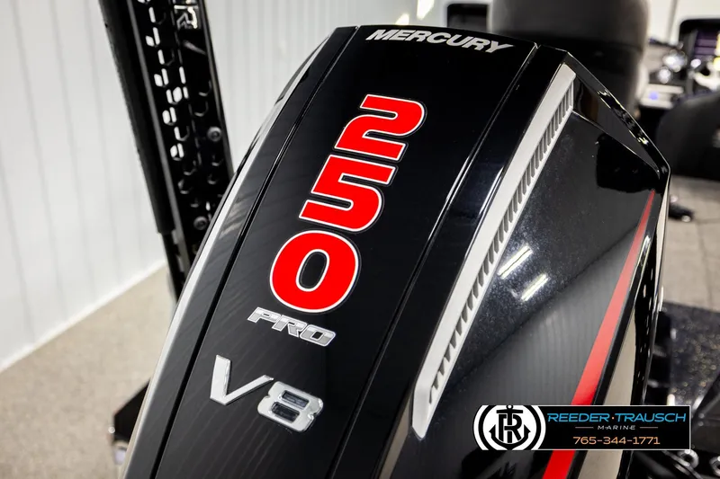 Slide: The Image of 2024 Bass Tracker NitroZ20 with Mercury 250 Pro V8 engine, Reeder-Trausch Marine branding. - 59