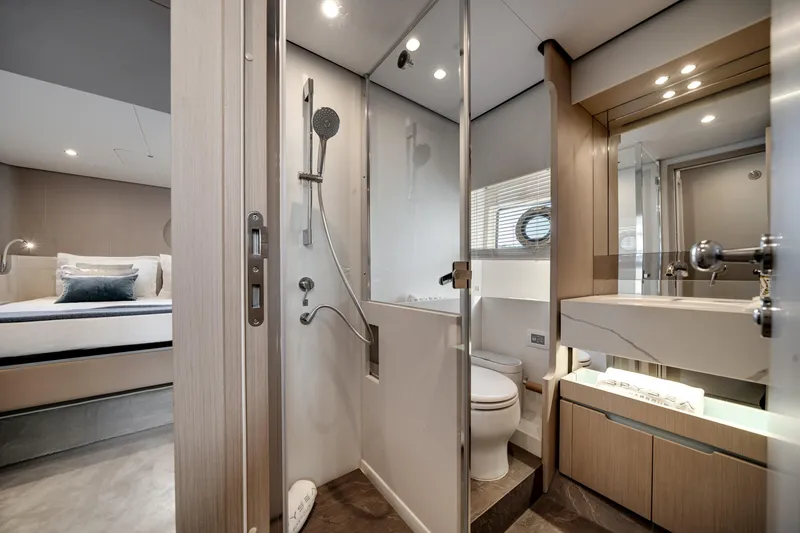 Slide: The Image of Luxurious bathroom and bedroom interior of 2023 Azimut Fly 68 yacht. - 24