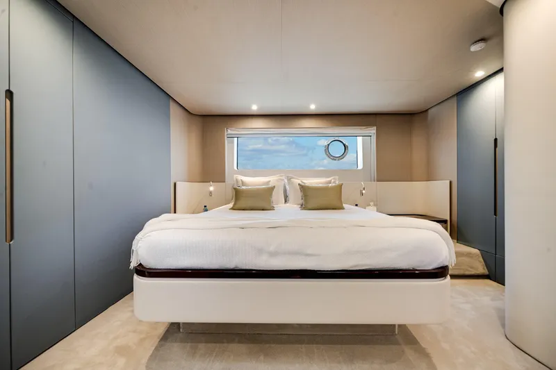 Slide: The Image of Luxurious bedroom interior of 2023 Azimut Fly 68 yacht with modern design. - 26