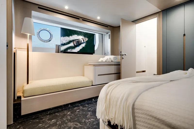 Slide: The Image of Luxurious interior of 2023 Azimut Fly 68 yacht with modern design and elegant furnishings. - 27