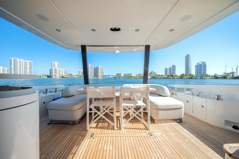 Slide: The Image of Luxurious 2023 Azimut Fly 68 yacht deck with city skyline view. - 5