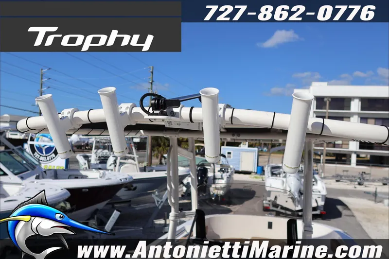 Slide: The Image of 2026 Bayliner Trophy T22CC boat with rod holders, displayed at Antonietti Marine. - 32