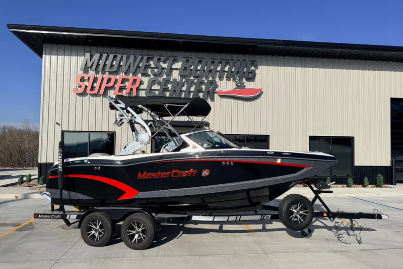 Slide: The Image of 2015 MasterCraft X20 boat on trailer at Midwest Boating Super Center. - 1
