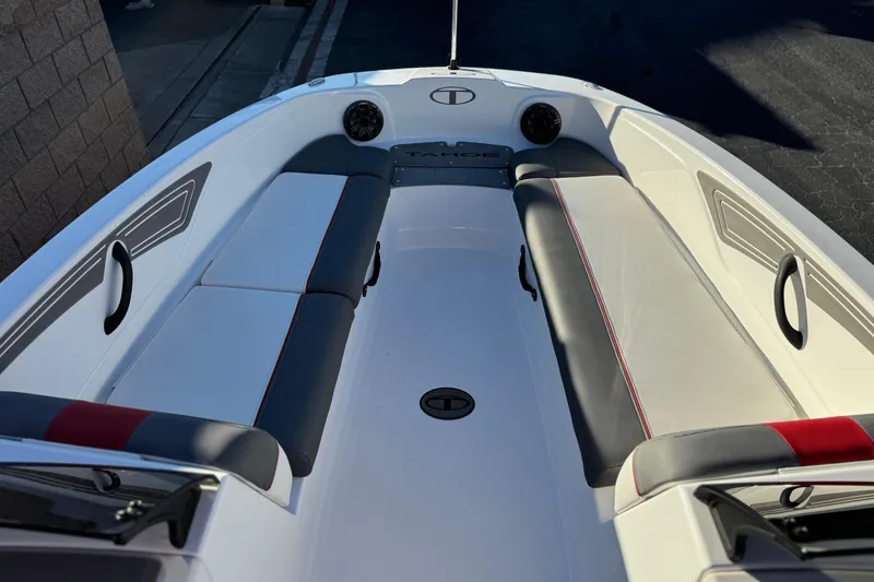 Slide: The Image of 2024 Tahoe T21 boat interior with sleek seating and modern design. - 9