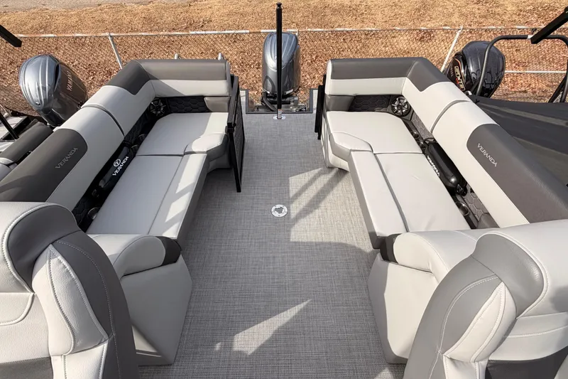 Slide: The Image of Luxurious seating on 2026 Veranda VR 235 RC pontoon boat, featuring modern design and comfort. - 10