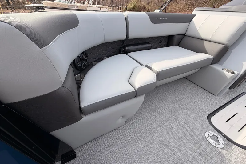 Slide: The Image of Luxurious seating on 2026 Veranda VR 235 RC boat, featuring sleek gray upholstery. - 6