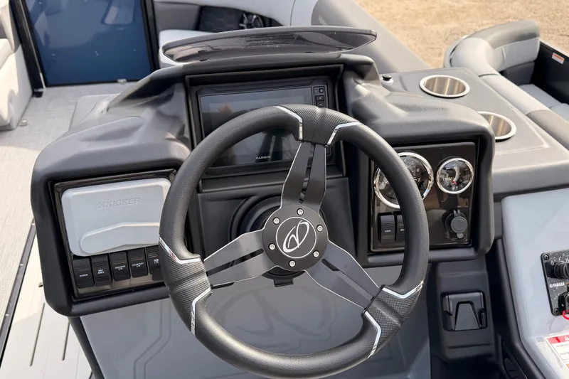 Slide: The Image of Steering console of 2026 Veranda VR 235 RC boat with modern controls and gauges. - 8