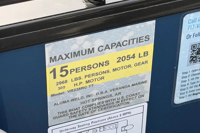 Slide: The Image of 2026 Veranda VR 235 RC capacity label: 15 persons, 2054 lbs, 300 HP motor. - 9