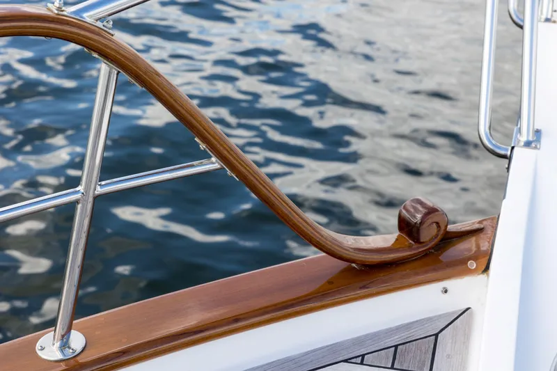 Slide: The Image of Elegant wooden railing detail on 2006 Grand Banks 59 Aleutian RP yacht. - 29