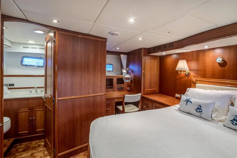 Slide: The Image of Luxurious 2006 Grand Banks 59 Aleutian RP yacht cabin with elegant wood interior. - 4