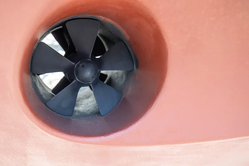 Slide: The Image of Bow thruster of 2006 Grand Banks 59 Aleutian RP yacht, close-up view. - 48