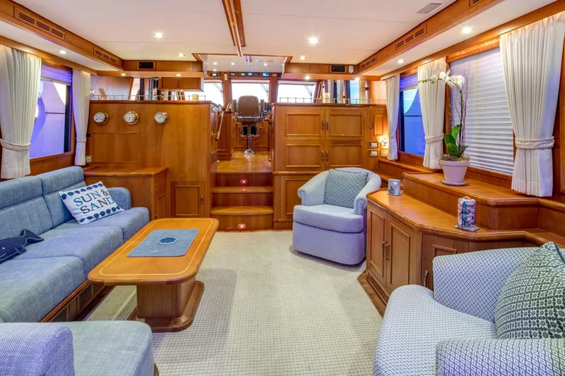 Slide: The Image of Luxurious interior of 2006 Grand Banks 59 Aleutian RP yacht with elegant wood finishes. - 5