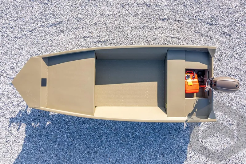 Slide: The Image of 2026 G3 Gator Tough 1548 VBW boat, aerial view on gravel surface. - 24
