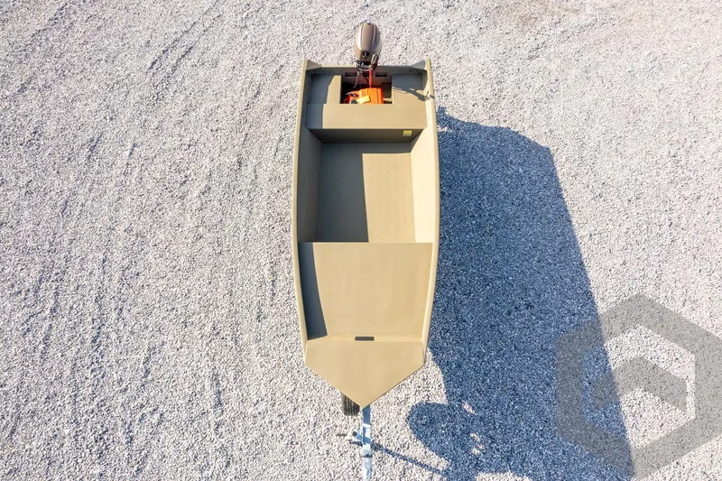 Slide: The Image of 2026 G3 Gator Tough 1548 VBW boat on gravel surface, aerial view. - 34