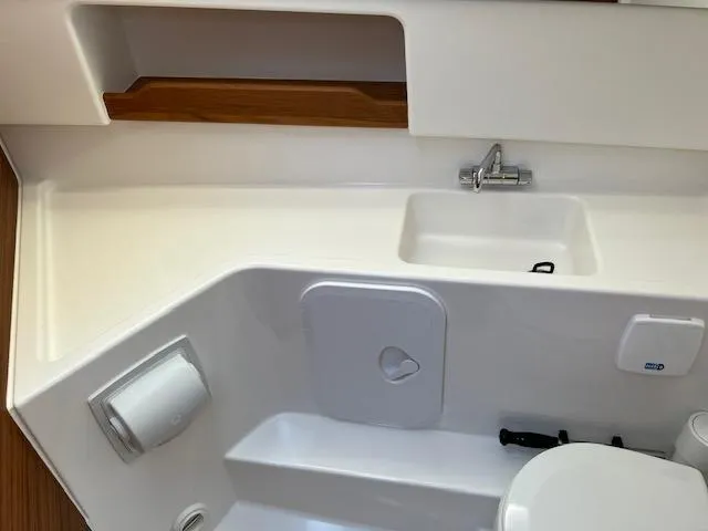 Slide: The Image of Modern bathroom in 2023 Nimbus W9 boat with sink and toilet. - 16
