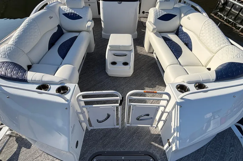 Slide: The Image of Luxurious seating on 2026 JC Sporttoon 26TT pontoon boat with elegant upholstery and cup holders. - 50