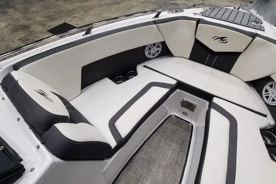 Slide: The Image of 2019 Monterey 218SS Super Sport boat interior with stylish seating and modern design. - 5